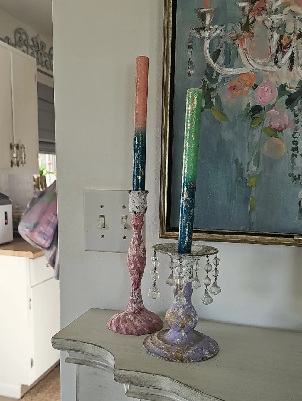 Distressed Multicolor Tall Candlestick Trio - Eclectic Accent